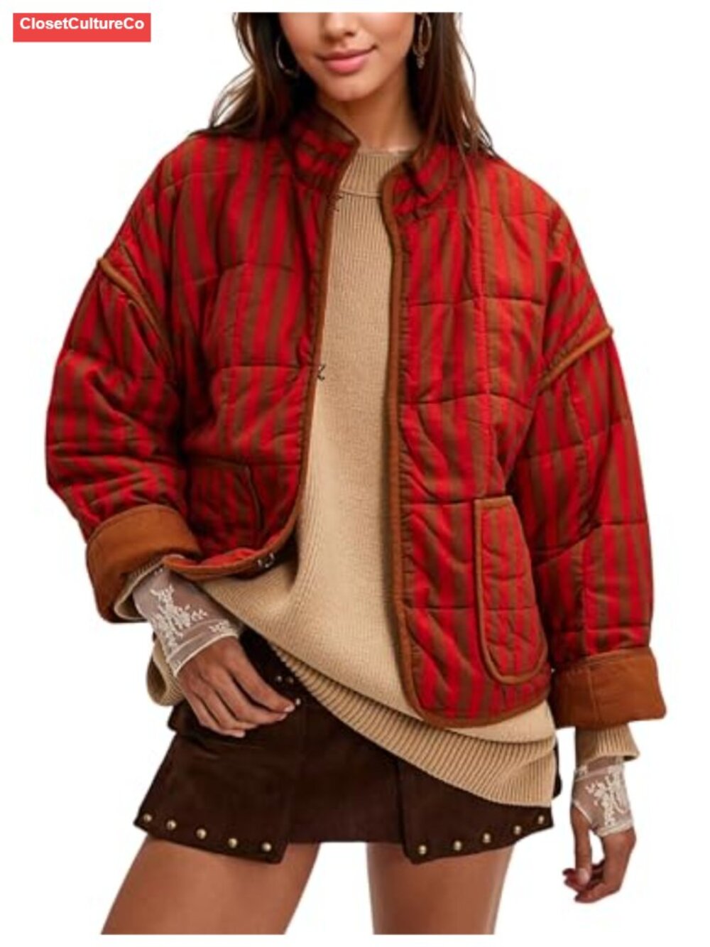 Quilted Puffer Jacket Lightweight Winter Padded Cardigan Coat with Pockets